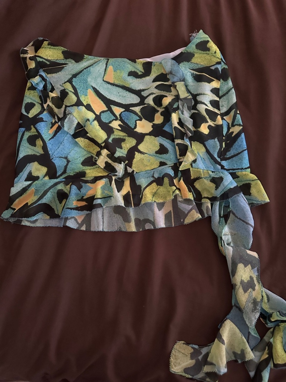 Meshki Blue Green Abstract Mini Skirt